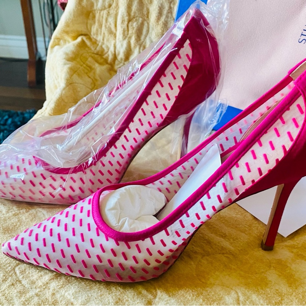 Stuart Weitzman Tasha 100 Dash Mesh Pumps in Hot Pink Sz10 New